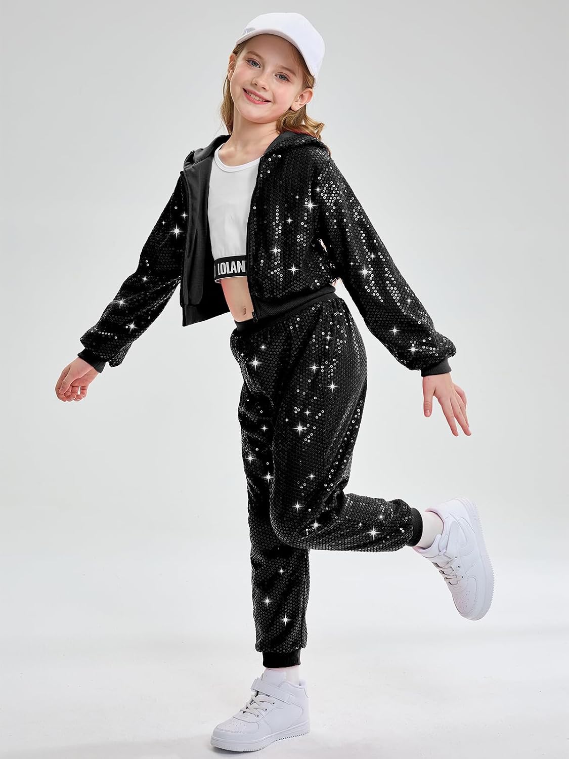 Thumbnail 3 de LOLANTA paljettset för barn, hiphop- och streetdans med jacka och byxor, 5–12 år