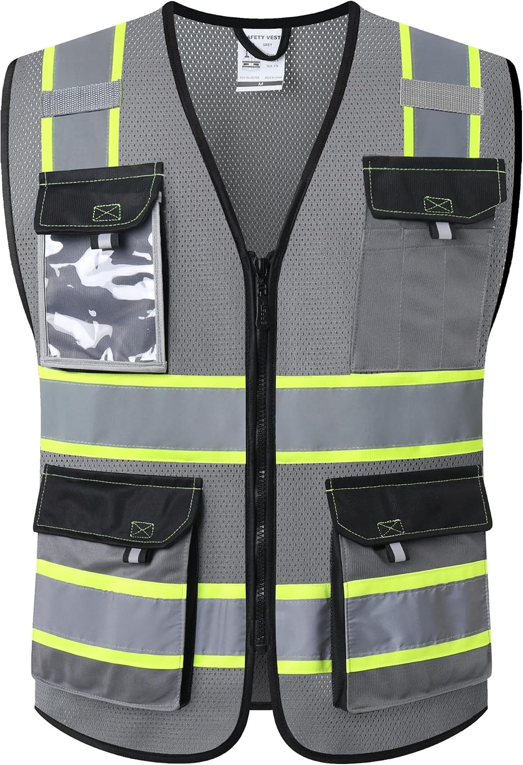 Detalle de JKSafety JK220 Safety Vest, Gray 4XL, Reflective Mesh with 4 Strips