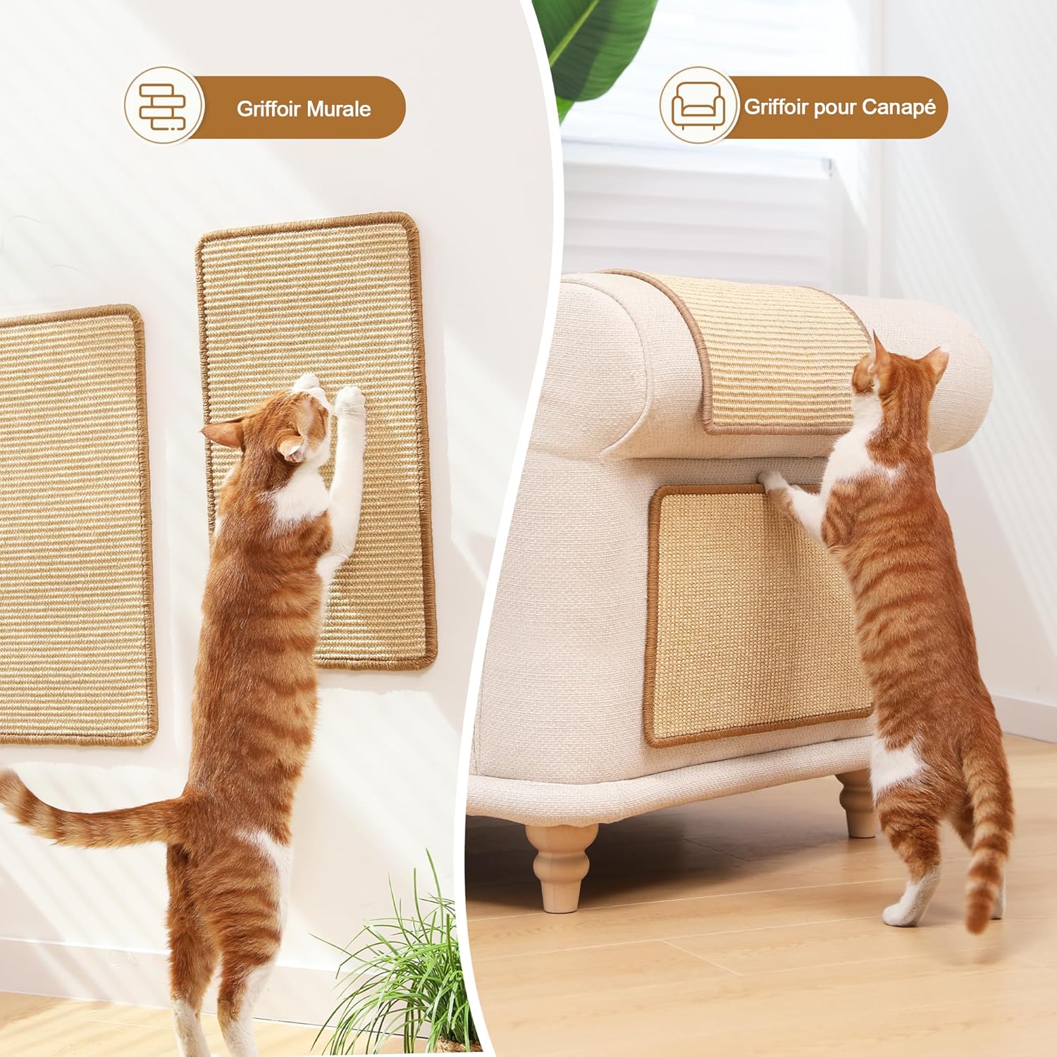 Thumbnail 3 de FUKUMARU Griffoirs pour Chats en sisal naturel 60 x 40 cm – lot de 2 tapis de grattage muraux ou au sol