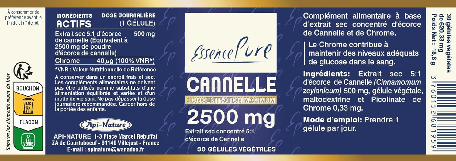 Detalle 2 de Cannelle de Ceylan 2500 mg Essence Pure – Api-Nature, gélules végétales 30 pcs