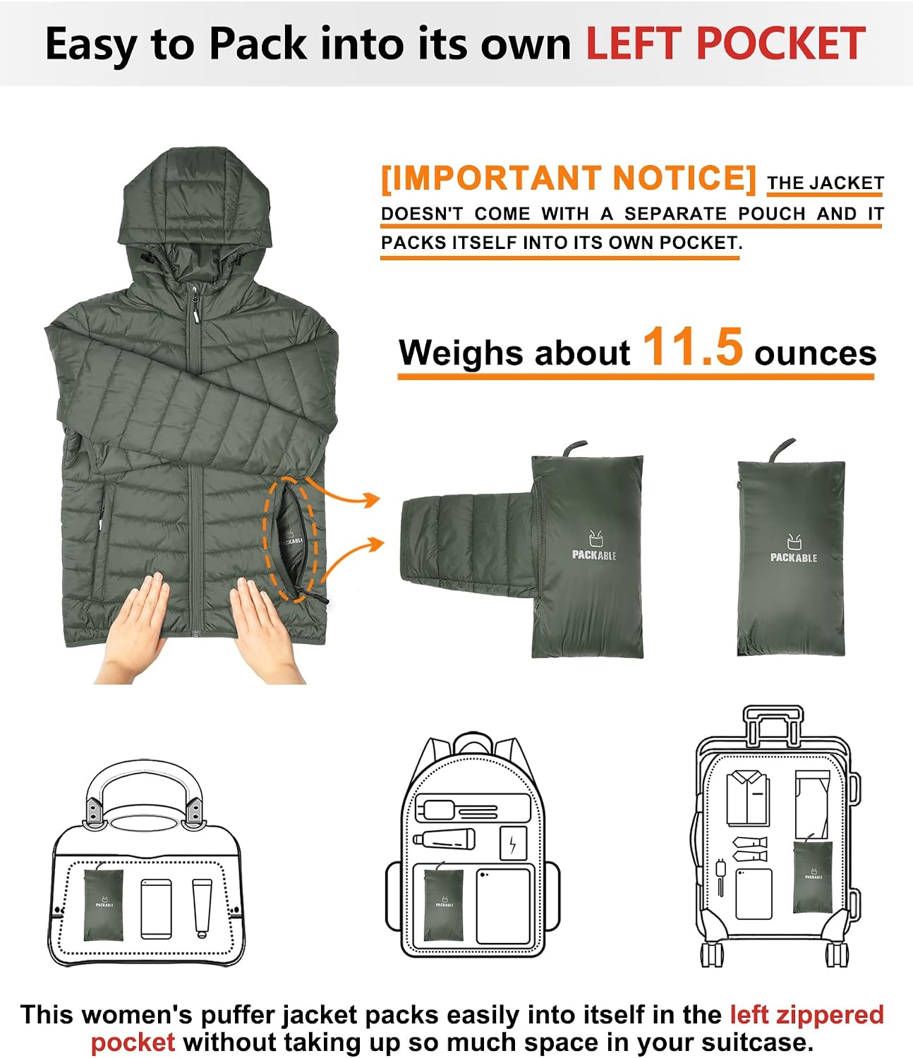 Thumbnail 1 de Outdoor Ventures Women's Winter Lightweight Puffer Jacket with Hood – Packable, Warm and Versatile