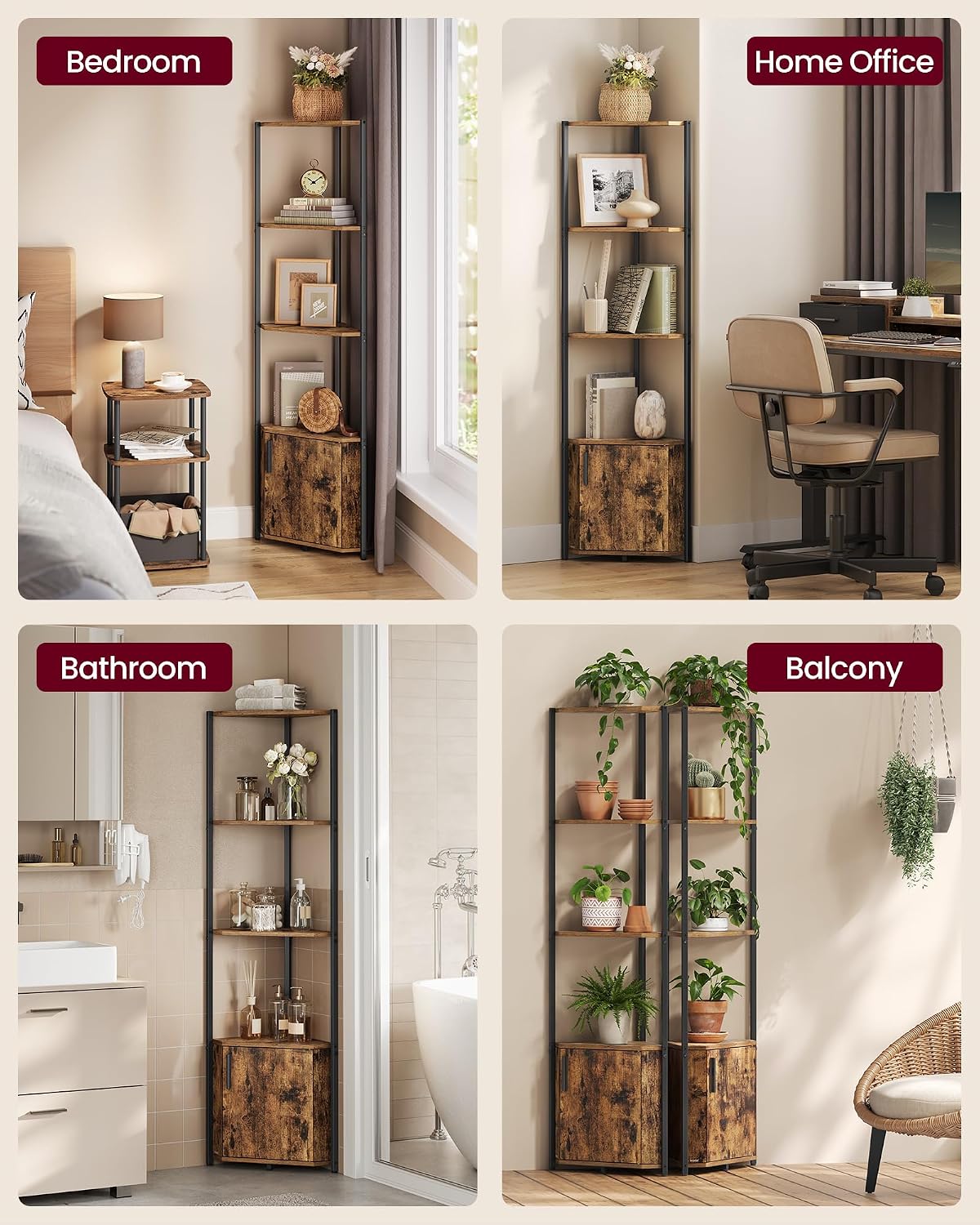 Thumbnail 2 de VASAGLE BARNET LBC580K01 5-Tier Corner Shelf with Cabinet, Rustic Brown