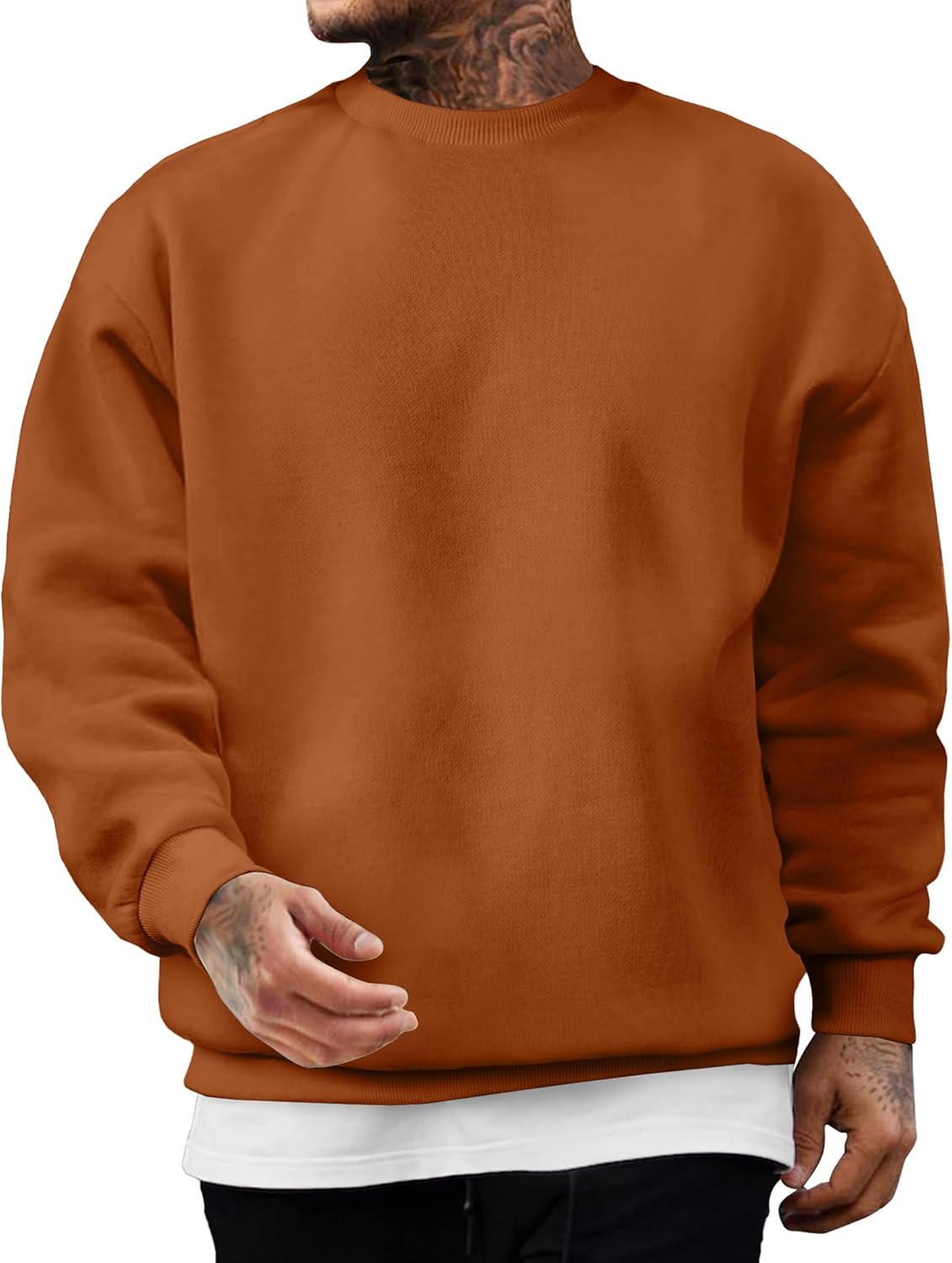 Thumbnail 5 de JMIERR Sweatshirt Herren Baumwolle Rundhals Hoodie – Wärmendes Langarm-Shirt mit Fleece-Futter
