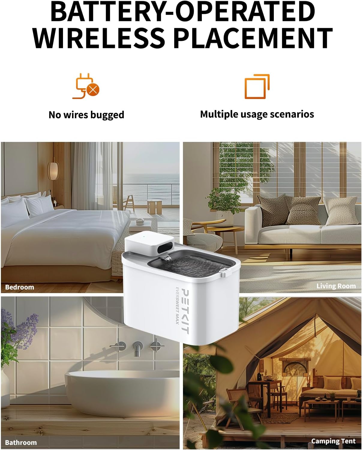 Detalle 2 de PETKIT EVERSWEET MAX 3L Wireless Cat Water Fountain with 5000mAh Battery, App Control & Ultra-Quiet Pump