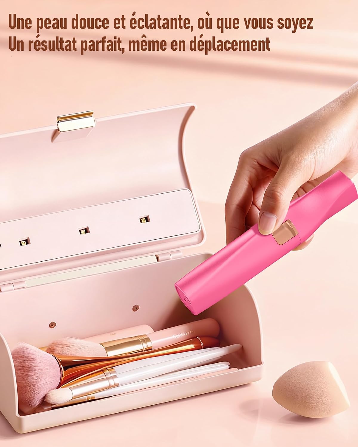 Detalle de Rasoir Visage Femme & Tondeuse à Sourcils 2 en 1 avec LED — Rechargeable, Rouge