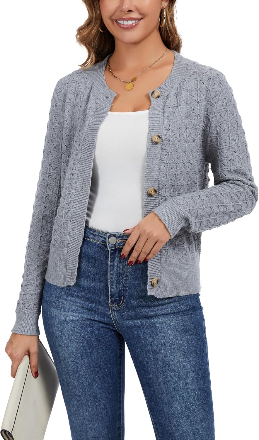 Thumbnail 3 de Enjyam Damen Strickjacke Elegant Langarm Bolero