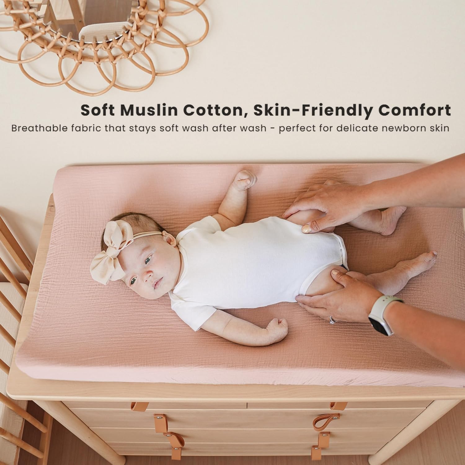 Detalle 2 de Konssy Muslin Changing Pad Covers, 2-Pack, 100% Cotton, 32" x 16
