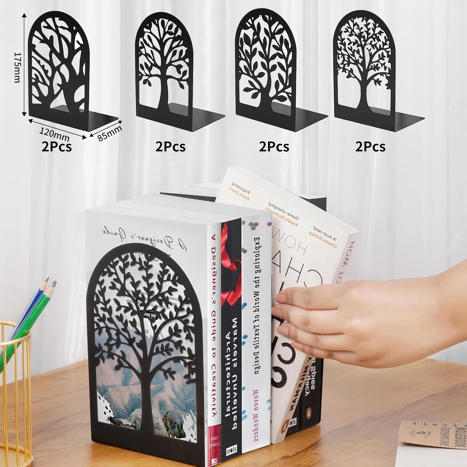 Thumbnail 1 de APKOL 001 metalen boekensteunen, zwart met boommotief en antislip
