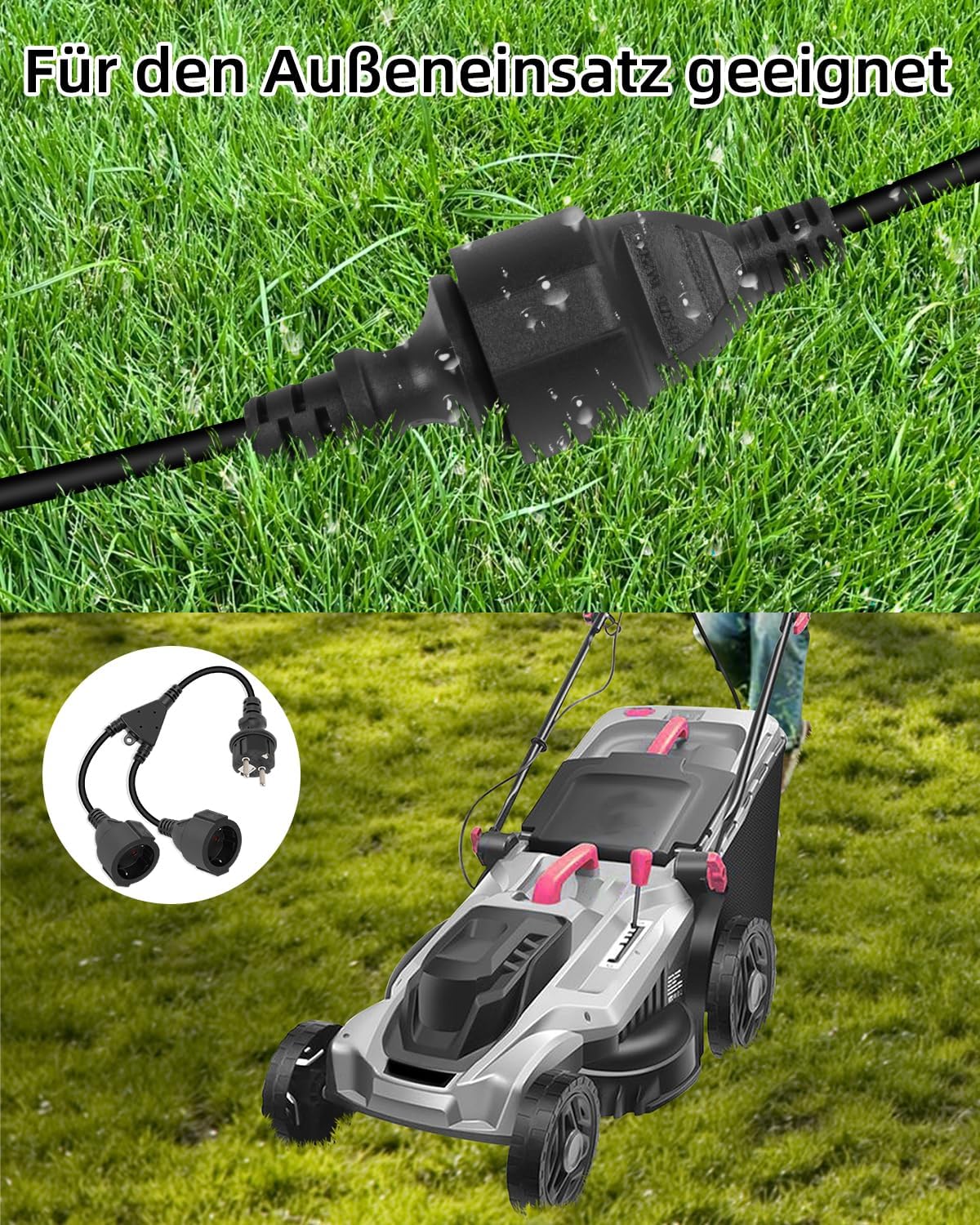 Thumbnail 2 de RIIEYOCA Stecker-zu-Doppelsteckdose Verlängerungskabel für Außenbereich (16A/250V, wasserdicht, schwarz)