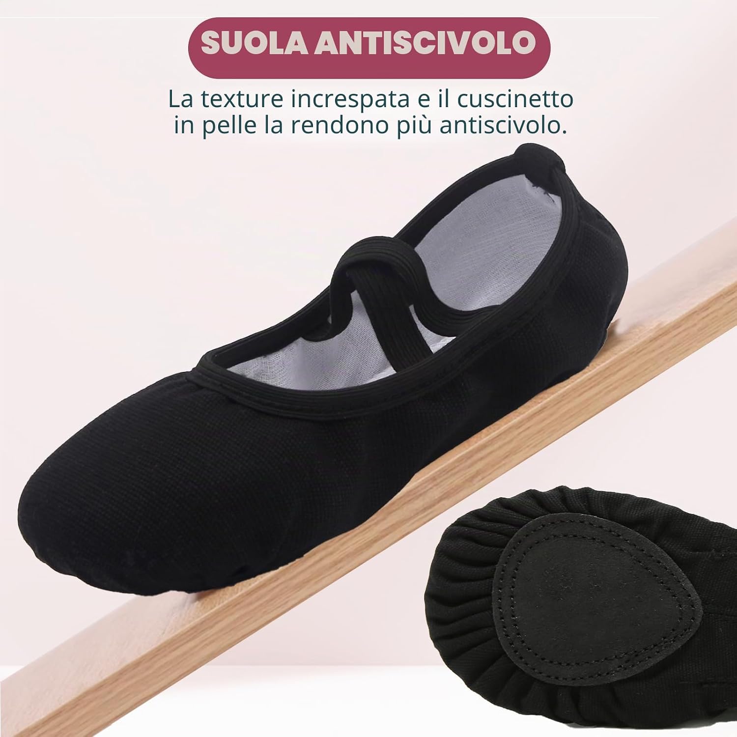 Detalle 2 de Uniuni Scarpette Danza Classica Bambina: Scarpe da Balletto in Tela con Suola in Cuoio