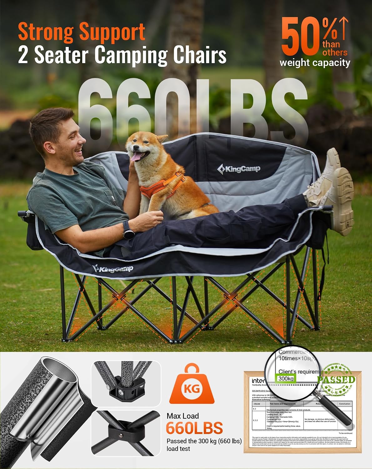 Thumbnail 3 de KingCamp Double Camping Chair for Adults: Spacious 2-Person Seat with Wine Glass Holders and Cup Pockets