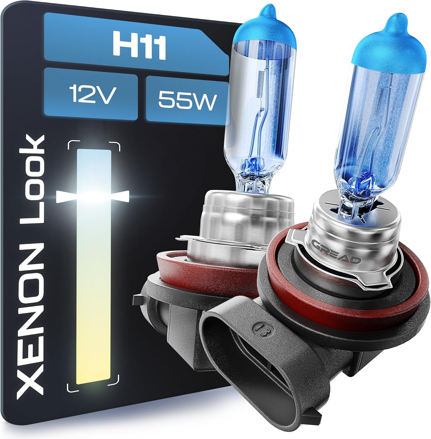 Detalle de Gread 2x H11 Halogen-Lampensatz im Xenon-Look (super white) – mit E-Prüfzeichen