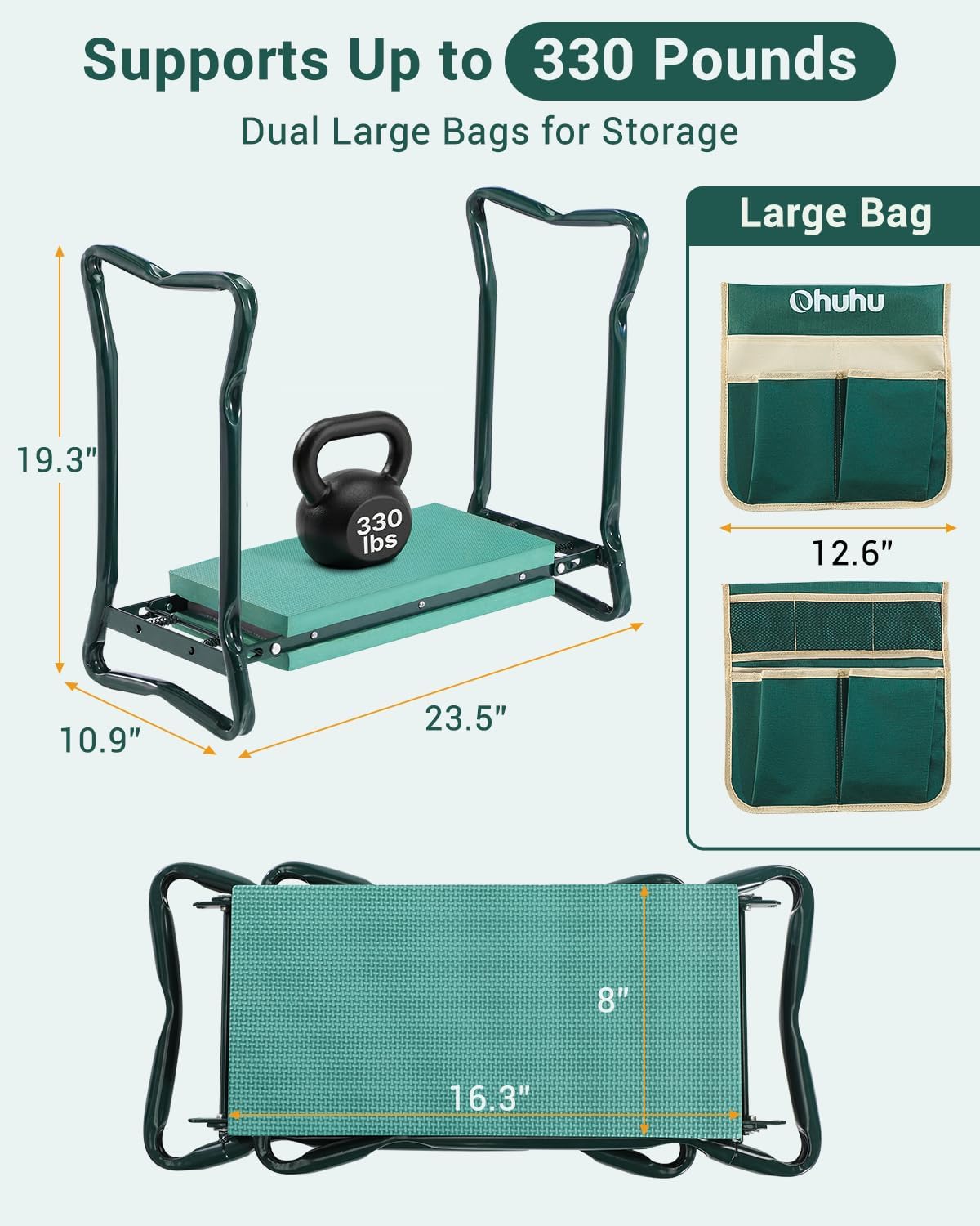 Detalle 2 de Ohuhu Y11-88000-22/30 Garden Kneeler and Seat, Foldable 2-in-1 with 8-inch Pad