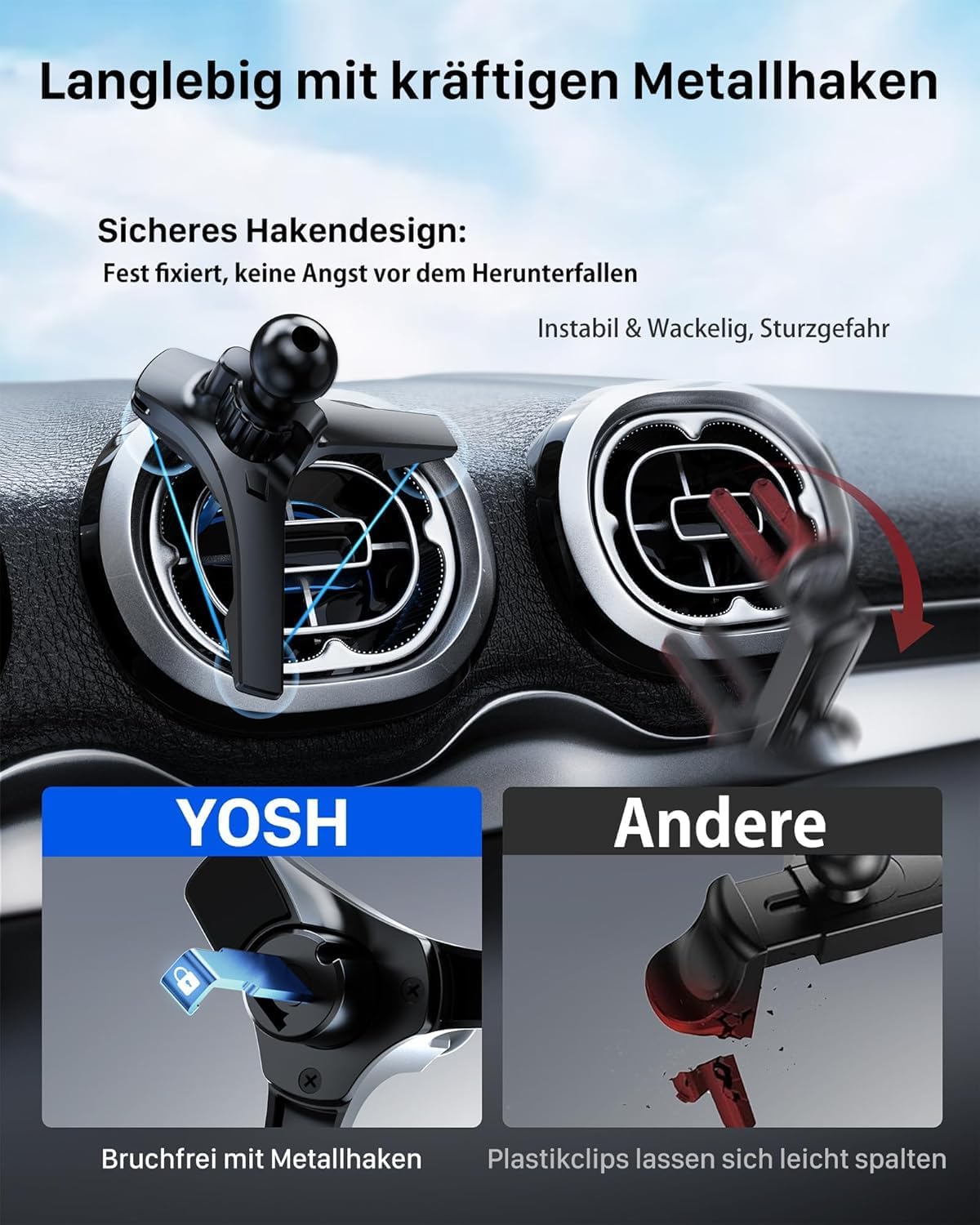 Detalle 2 de YOSH MagSafe Autohalterung mit Ladefunktion für Mercedes (rundes Lüftungsgitter) – mit starken N52-Magneten