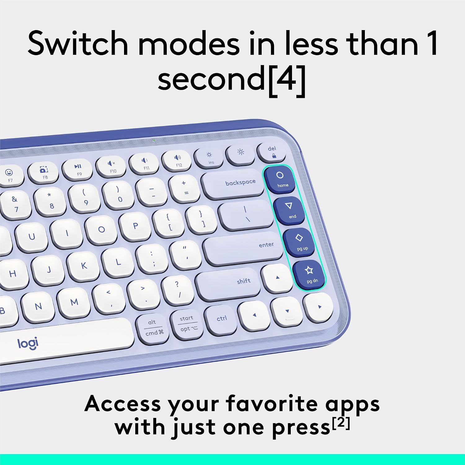 Detalle de Logitech POP ICON Keys 920-013050 Bluetooth Keyboard, Lilac and Off-White