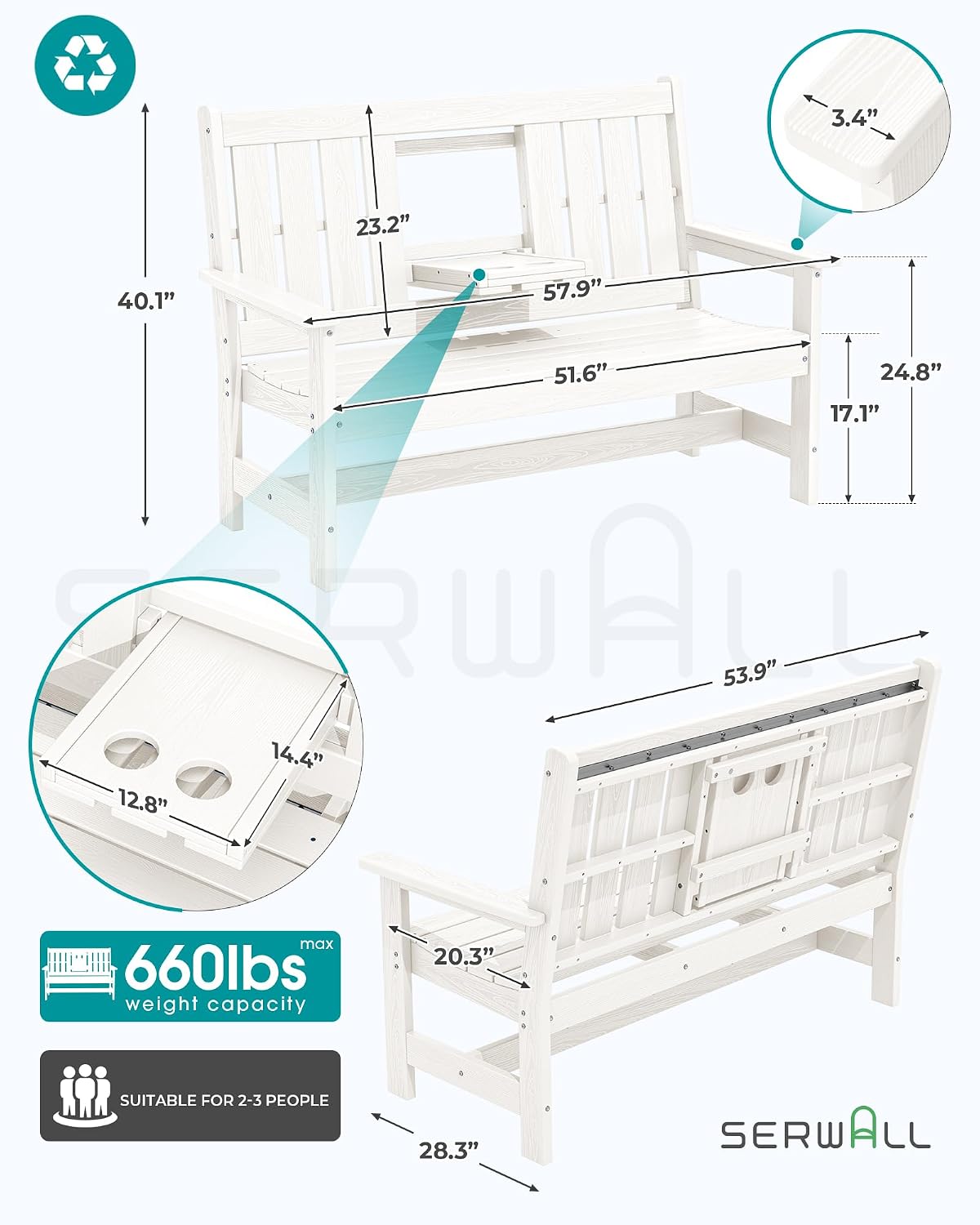 Detalle 2 de SERWALL HDPE Outdoor Bench
