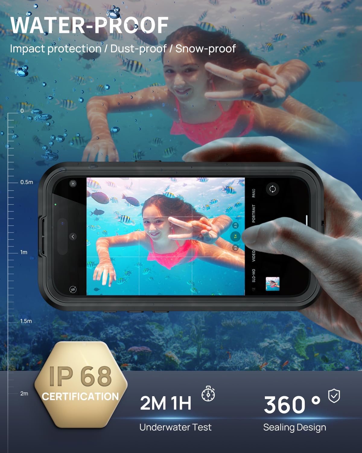 Thumbnail 2 de Lanhiem Magnetic Waterproof Case for iPhone 16 Pro, Anti-Spy Black, IP68