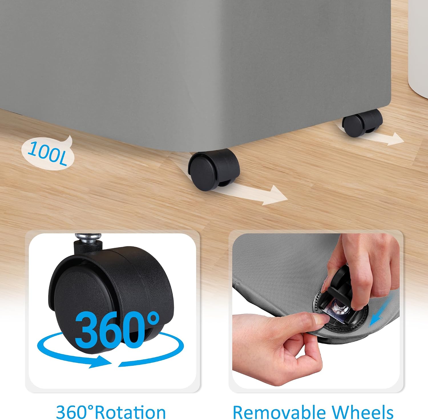 Detalle de efluky Wäschekorb mit Rollen 100L XL – Groß, langlebig & flexibel mit Deckel und herausnehmbarer Innentasche