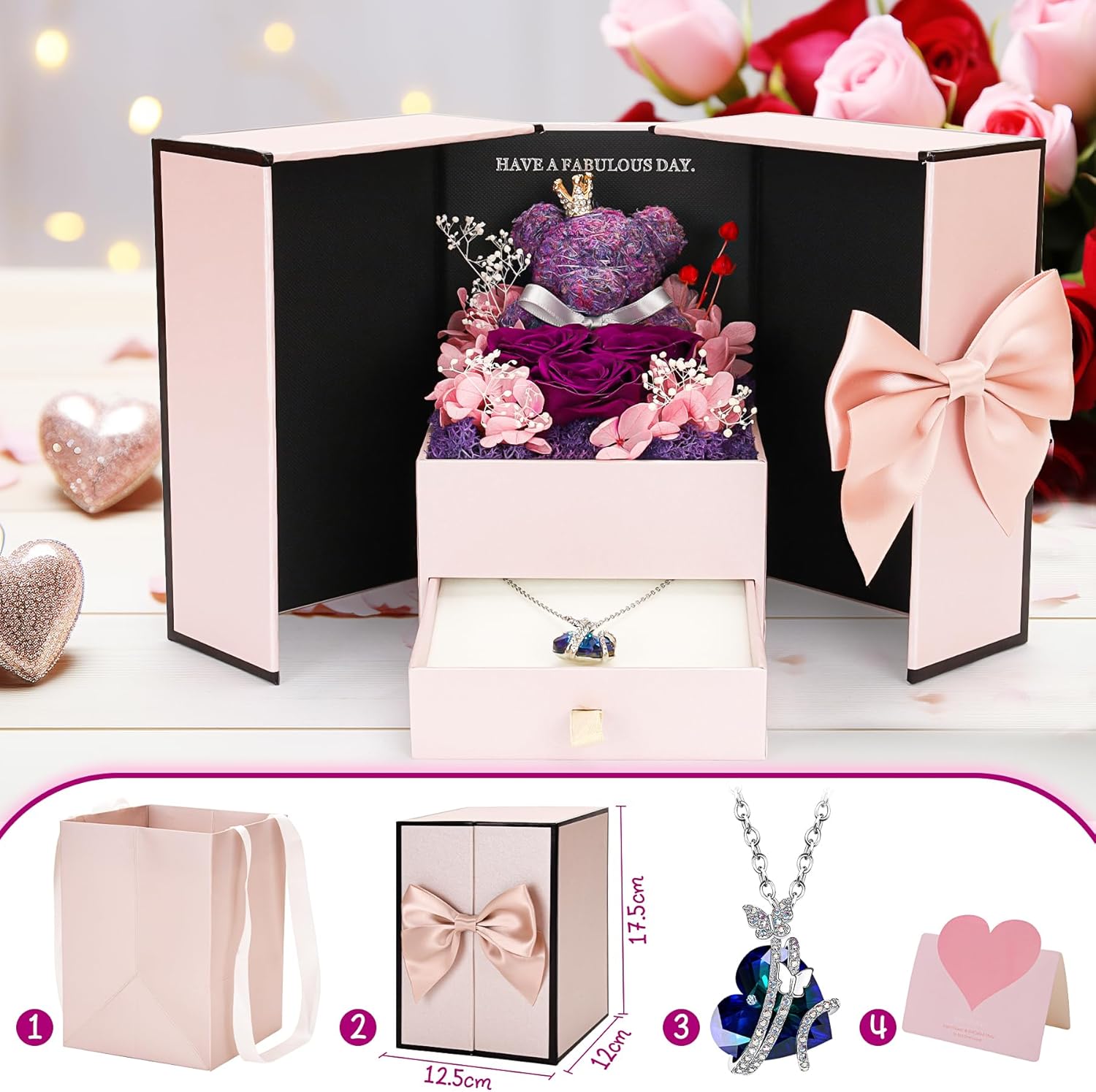 Detalle de CSYY Konservierte Rosen – Ewige Rose mit Herz-Halskette in Lila, Valentinstag-Geschenk