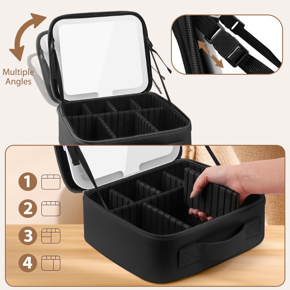 Thumbnail 3 de OSDUE Trousse de Maquillage avec Miroir Lumière et Séparateurs Réglables – Grande Capacité
