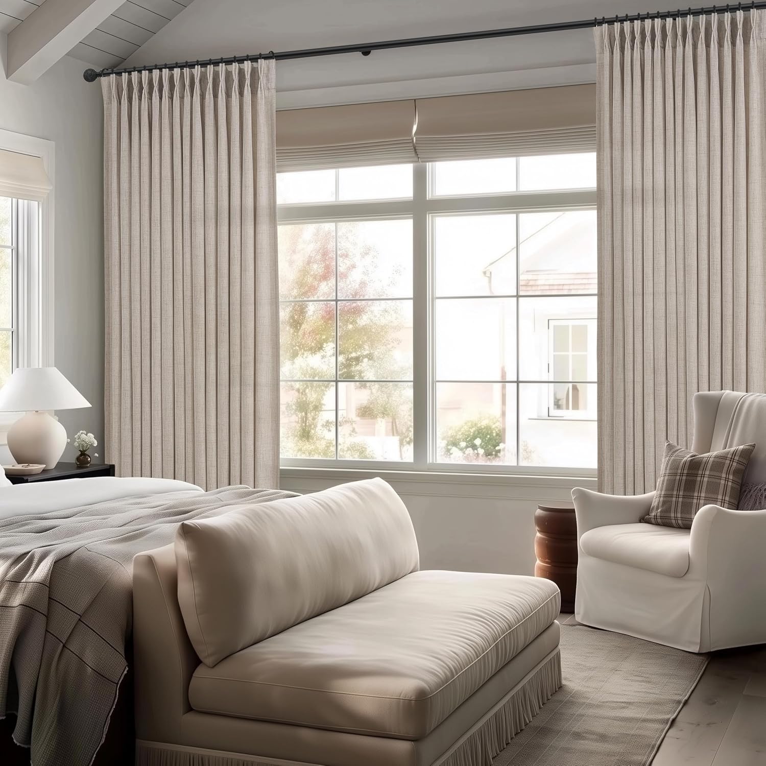 Detalle 2 de Grayish Brown Thick Burlap Semi Sheer Curtains 96 Inches Long – 2 Panels Set