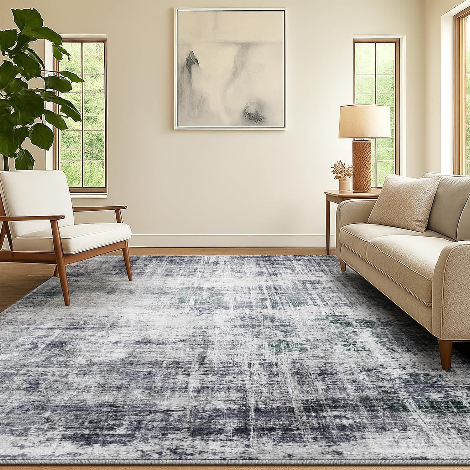 Detalle de SOANNY SQ04T01J vloerkleed 140 x 200 cm, lichtgrijs en antislip