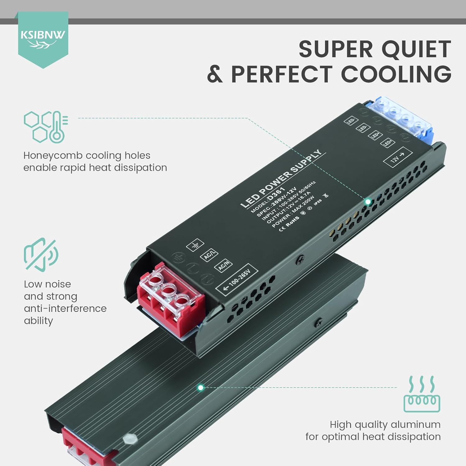 Thumbnail 2 de KSIBNW Alimentatore 12V da 220V a 12V 200W Slim LED Driver, protezioni integrate