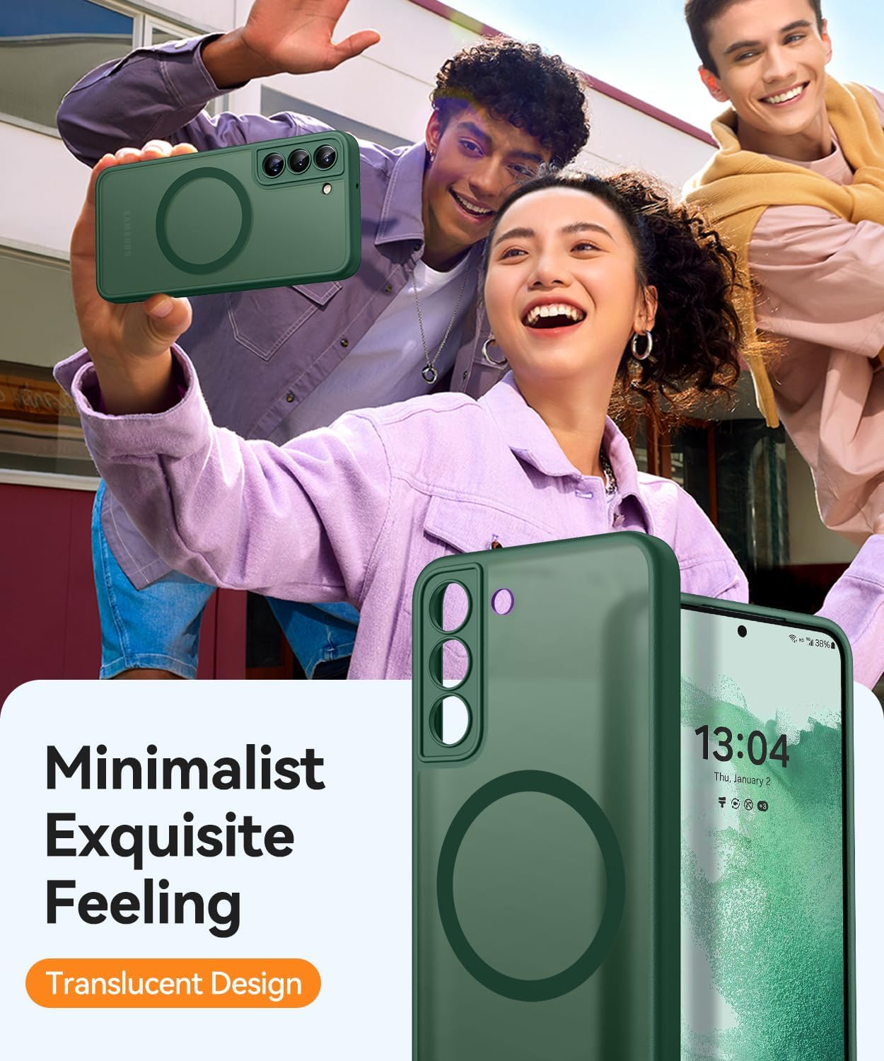 Thumbnail 6 de CANSHN Coque Magnétique pour Samsung Galaxy S22 — Translucide Vert Foncé, Protection Appareil Photo et MagSafe