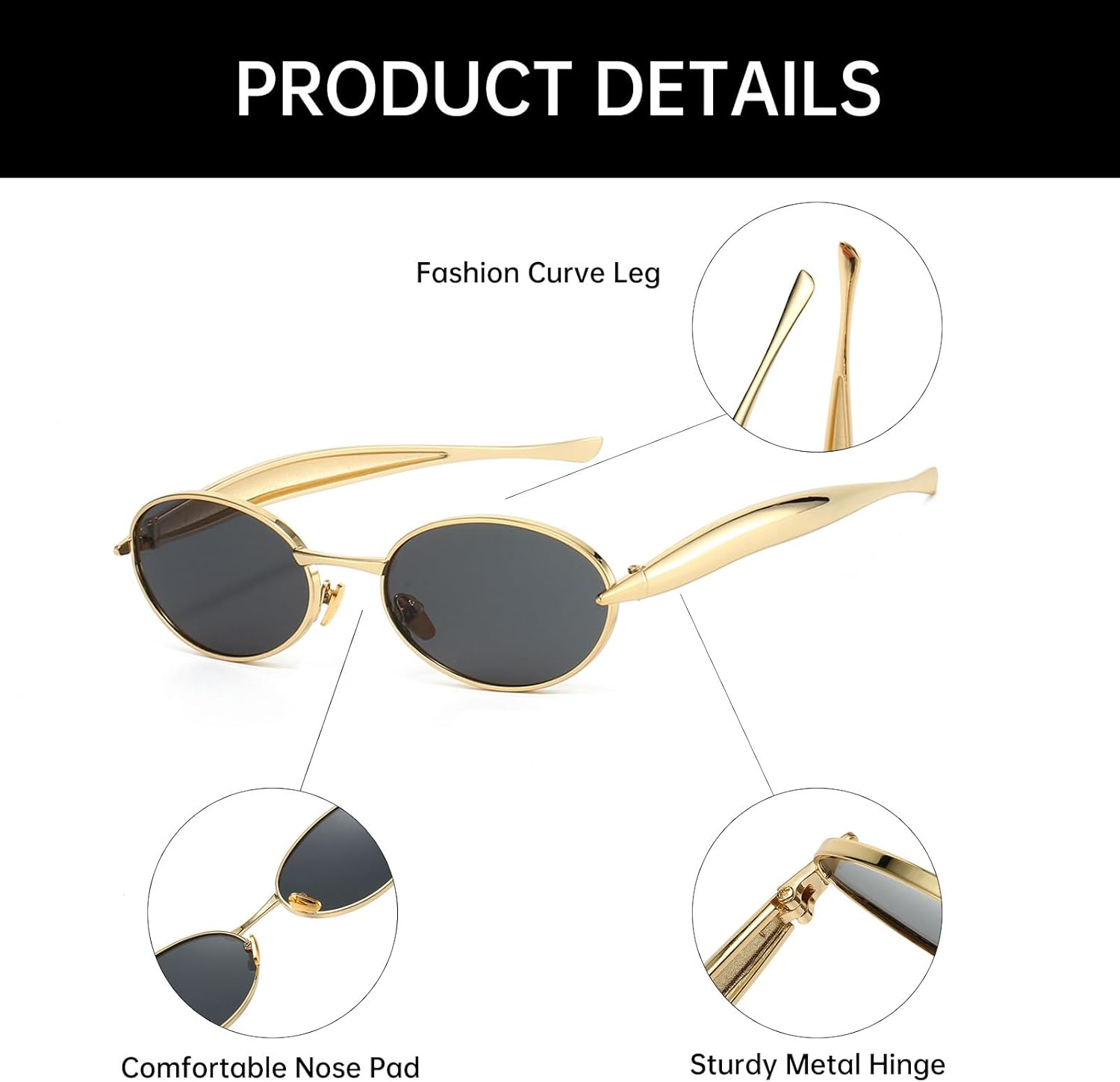 Detalle de YAMEIZE Ovale Metall Sonnenbrille – UV400 Schutz, klassischer Stil