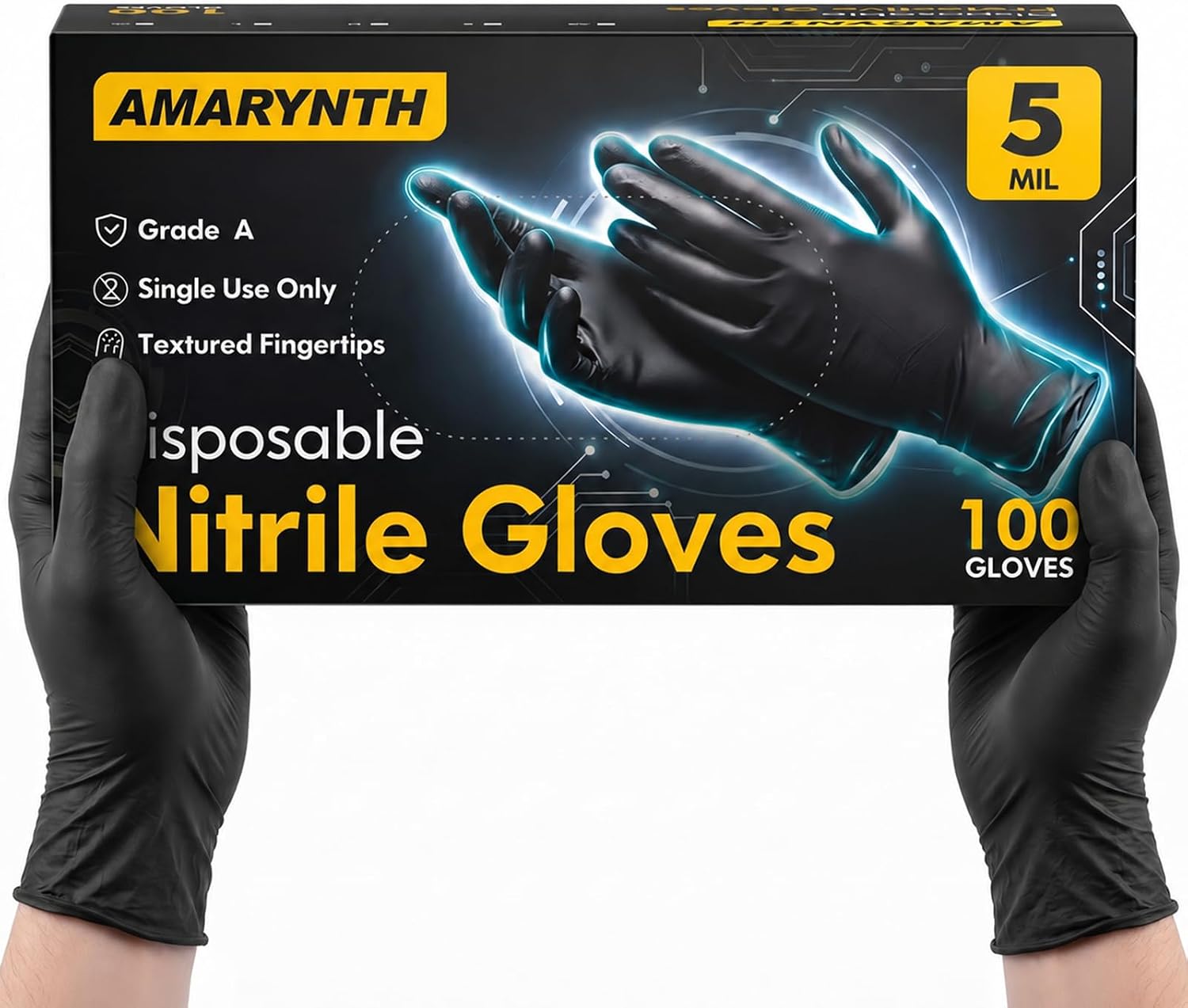 Detalle de Amarynth Abc-dg01 Disposable Nitrile Gloves, X-Large, 5 Mil, 100 Count