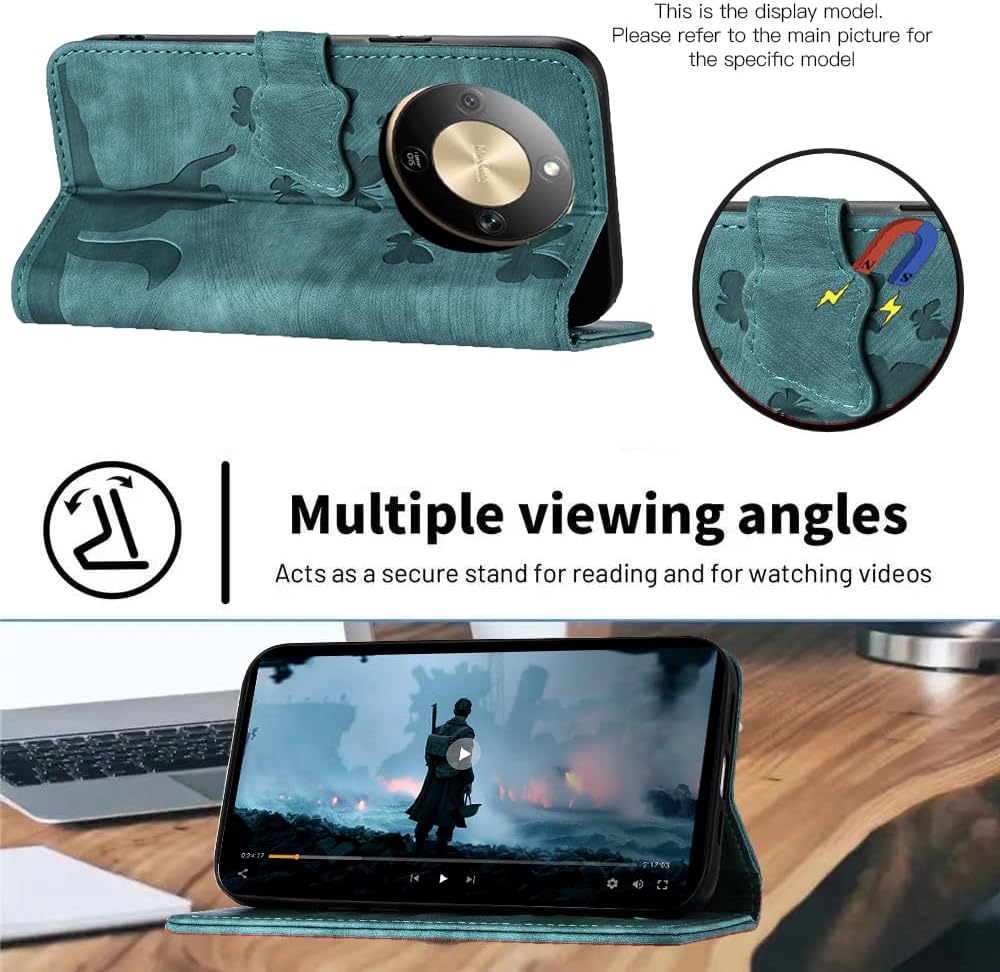 Detalle 2 de LSPCASA Custodia in Pelle PU Flip per Honor Magic8 Lite – Protezione 360° e Portafoglio Verde