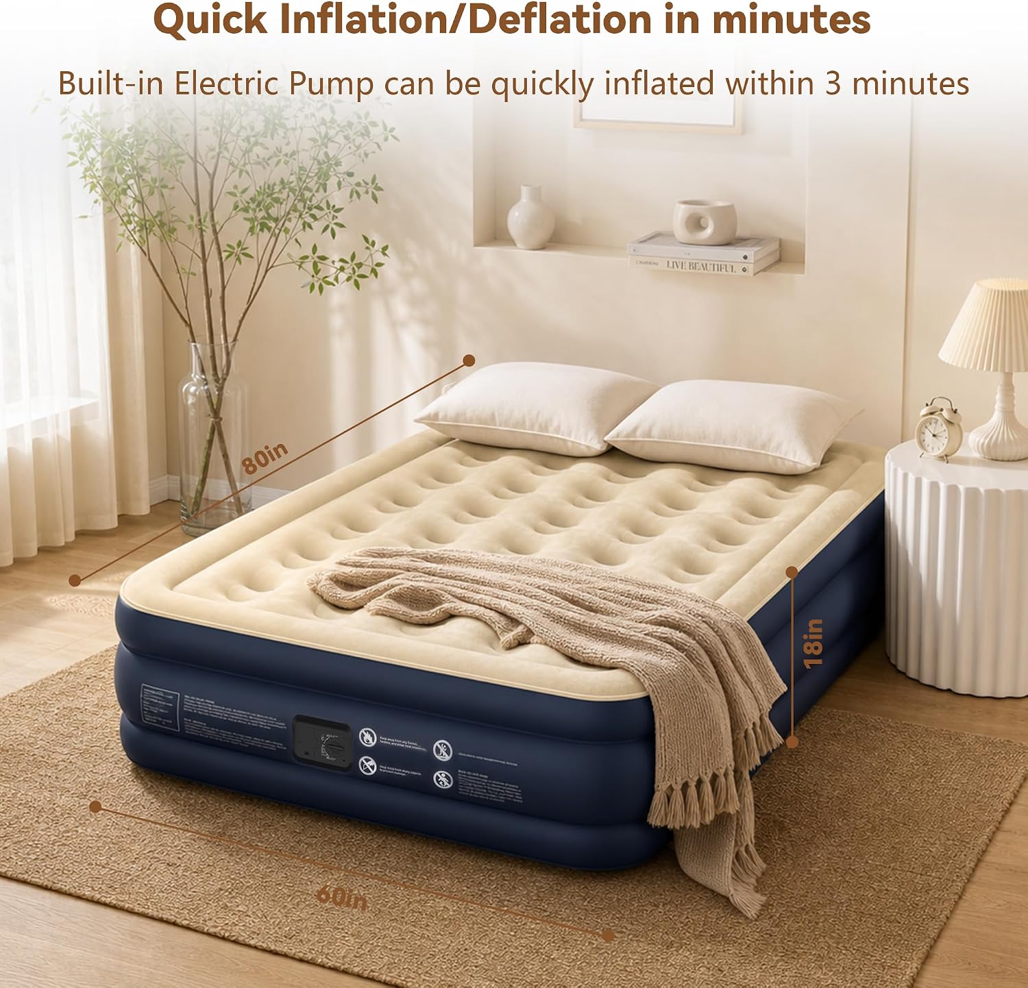 Detalle 2 de Maeytau MY-Airmts Queen Air Mattress, 18-Inch with Built-In Pump