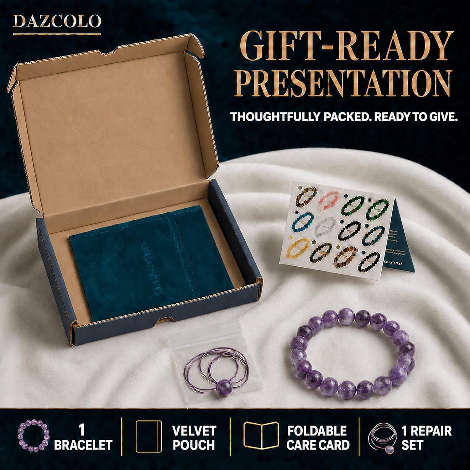 Detalle 2 de DAZCOLO Natural Gemstone Bracelet, 8mm Beads
