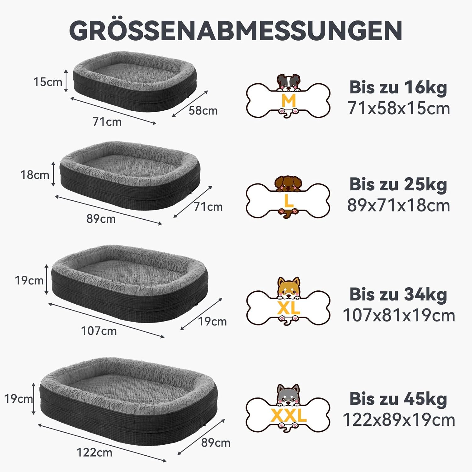 Detalle de Pawk Orthopädisches Hundebett für mittelgroße Hunde – 360° Polsterung, Memory Foam, wasserdicht und waschbar
