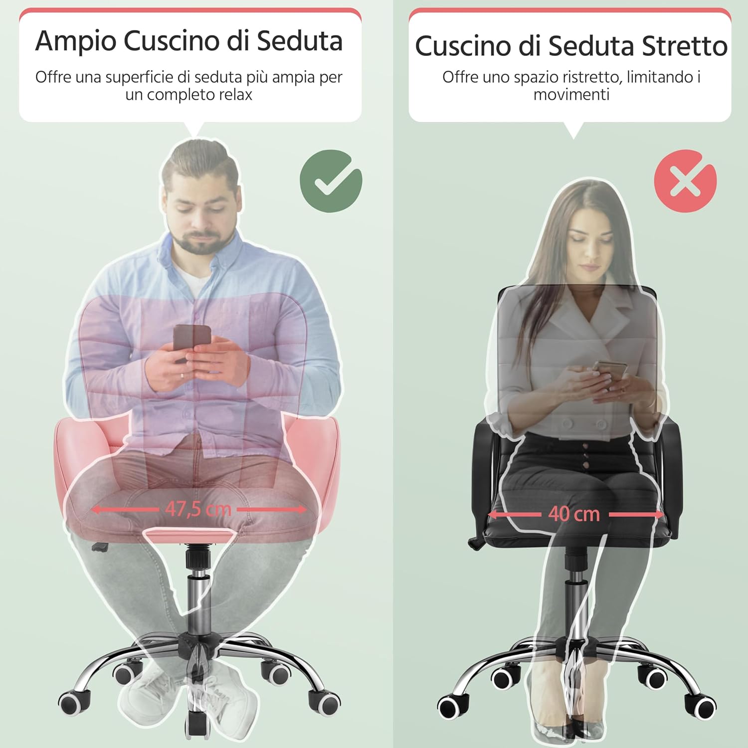 Thumbnail 6 de Yaheetech Sedia Ufficio Ergonomica Rosa 360°