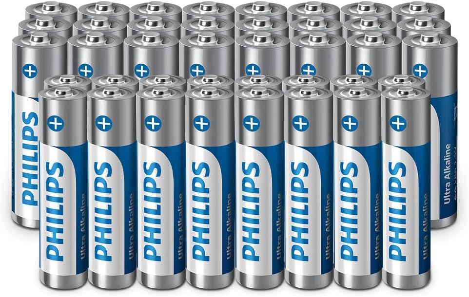 Detalle de Philips Ultra Alkali AA-/AAA-Kombipackung (40 Stück) – Vielseitige Power für Fernbedienungen, Spielzeug & mehr