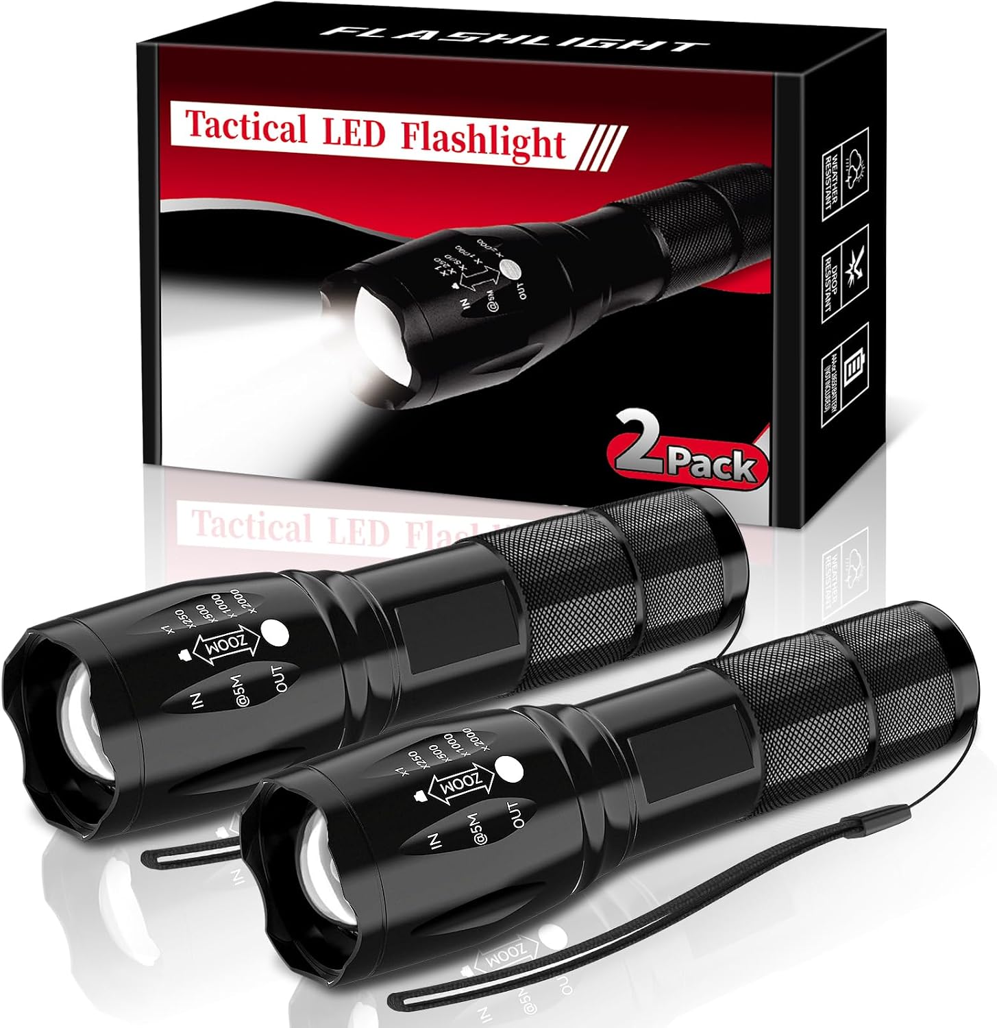 Detalle de BESTSUN 2 Pack Tactical Flashlight Torch, Zoomable LED Flashlights with 5 Modes