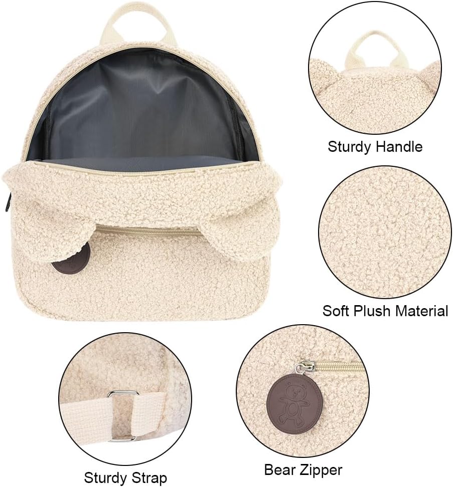 Detalle de Aomig Zaino in Peluche con Orso: zaino a spalla per bambini, 28 x 27 cm, leggerissimo e tenero
