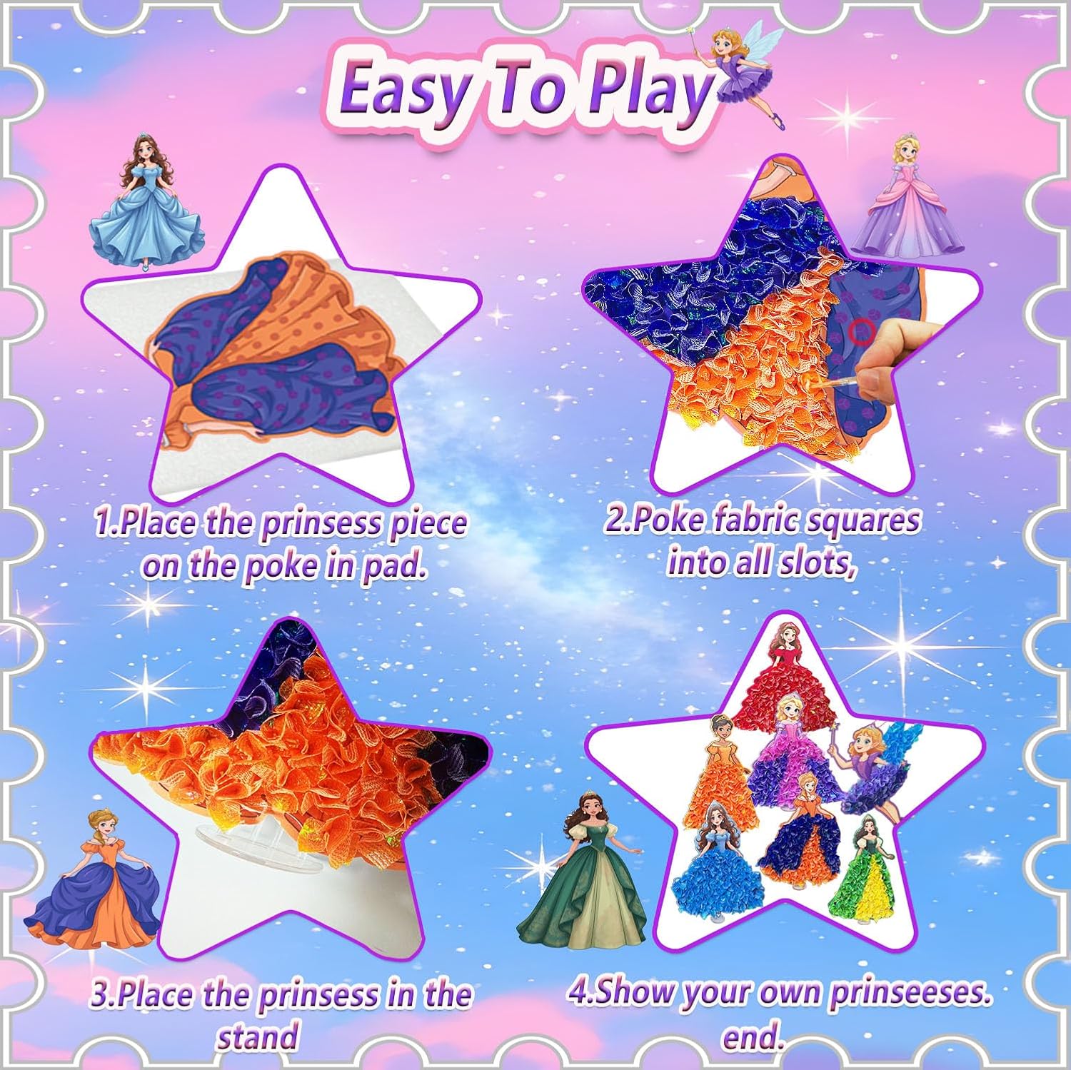 Detalle de JRD&BS WINL DIY Prinzessin Stoff Kunst-Set (Poke-in) – kreatives Bastelset für Kinder ab 3 Jahren