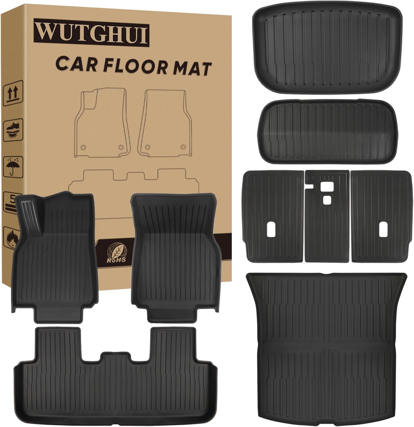 Detalle de WUTGHUI TPE Floor Mats (Model Y Juniper) All-Weather Full Set — 7-piece