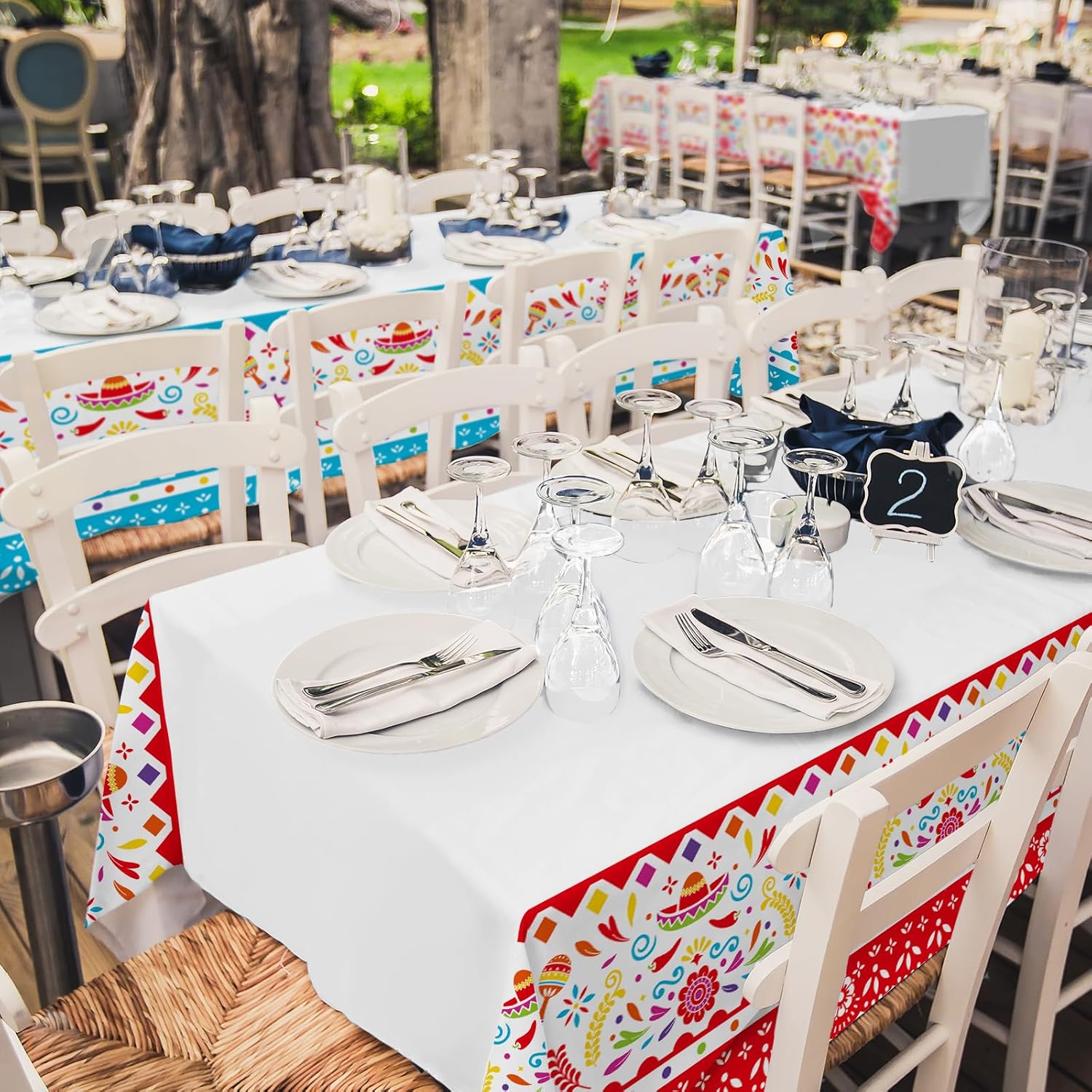 Detalle de Gatherfun Fiesta Party Supplies & Cinco de Mayo 2-Pack: Vibrant 54x108 Disposable Tablecloths