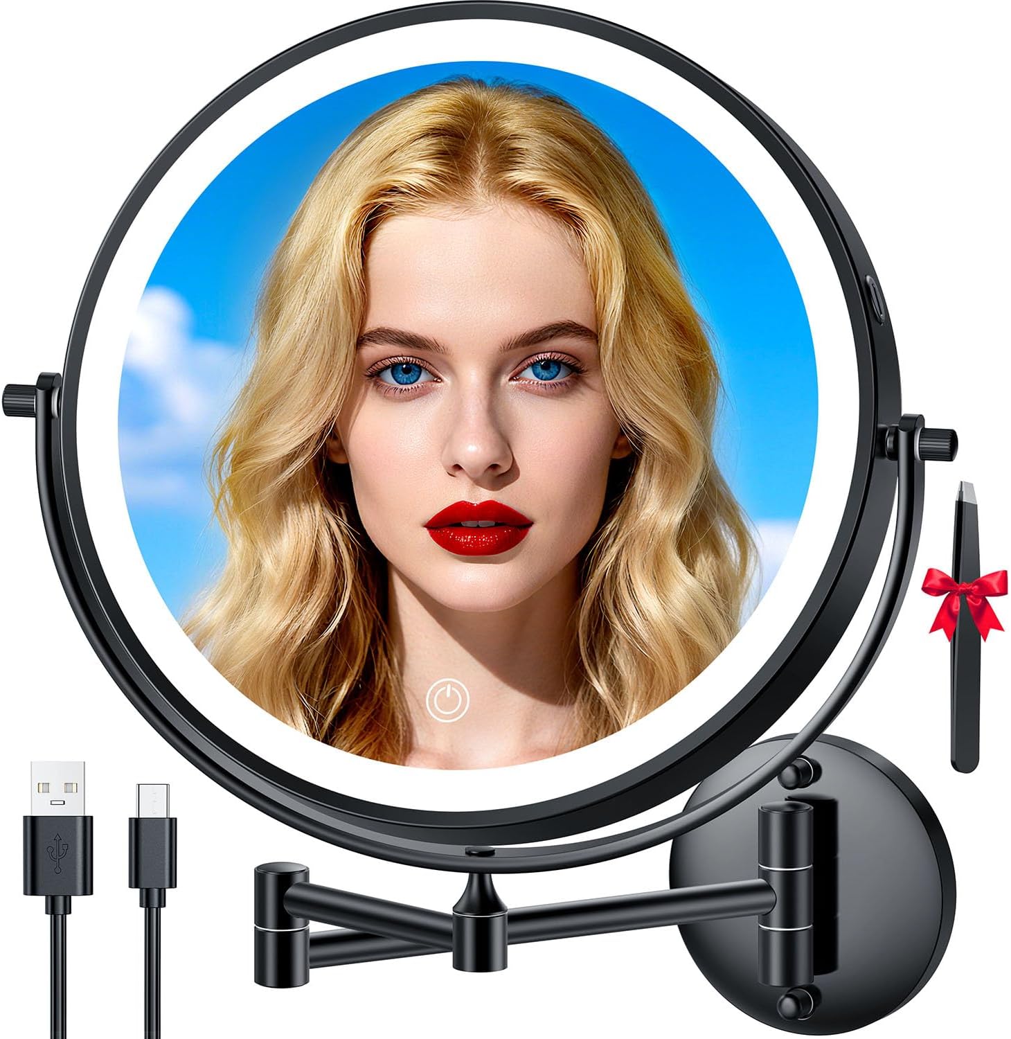 Detalle de Auxmir 10-Inch Wall Mounted Lighted Makeup Mirror with 30X/1X Magnification