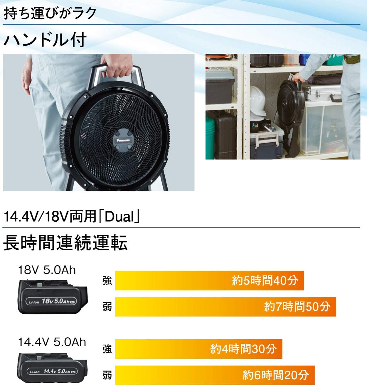 Thumbnail 4 de パナソニック EZ37A4-B 充電扇風機 14.4V/18V/AC100V対応・自動首振り・薄型折りたたみ