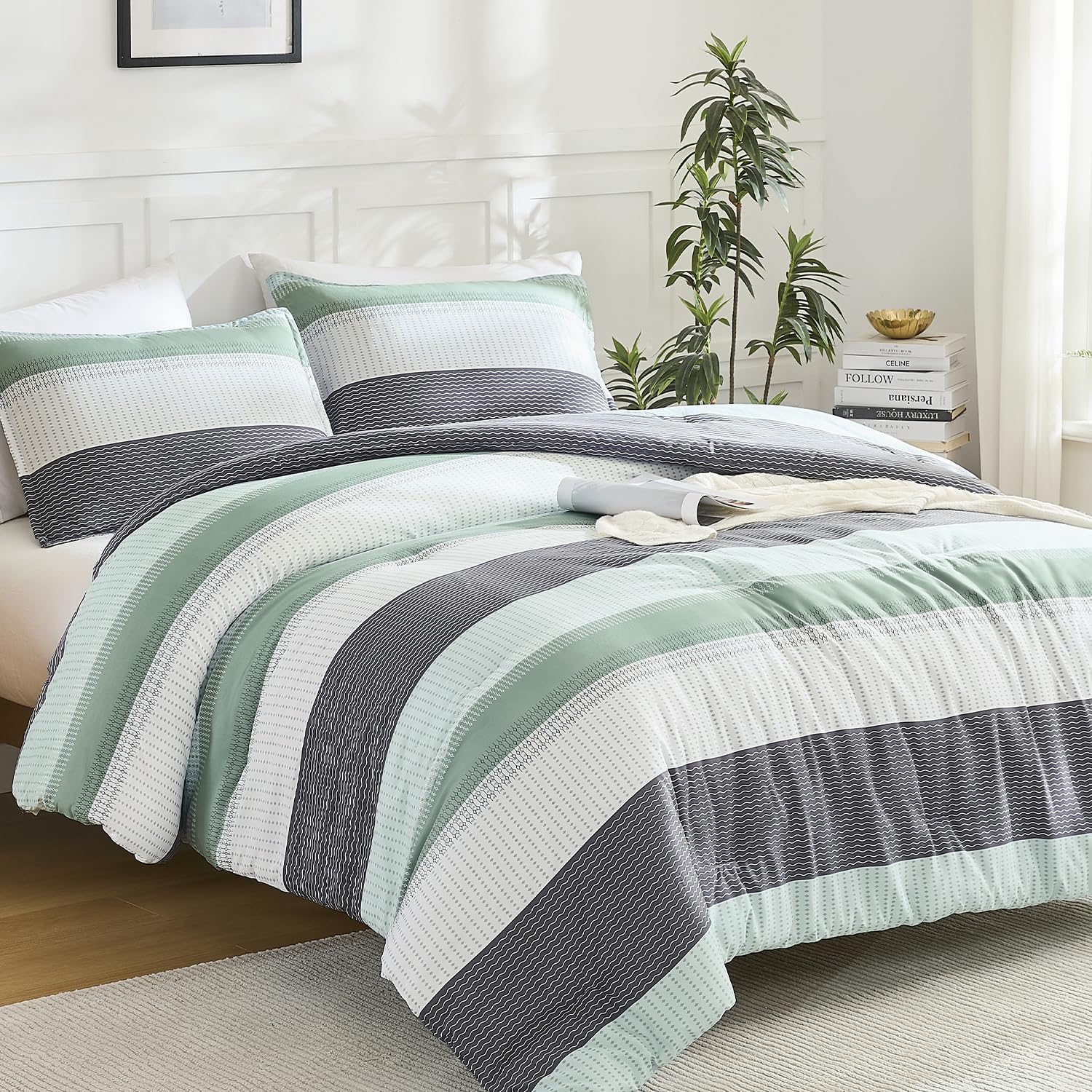 Thumbnail 2 de Litanika King Size Comforter Set (Sage Green) – 3-Piece Lightweight Quilt Bedding, Down Alternative