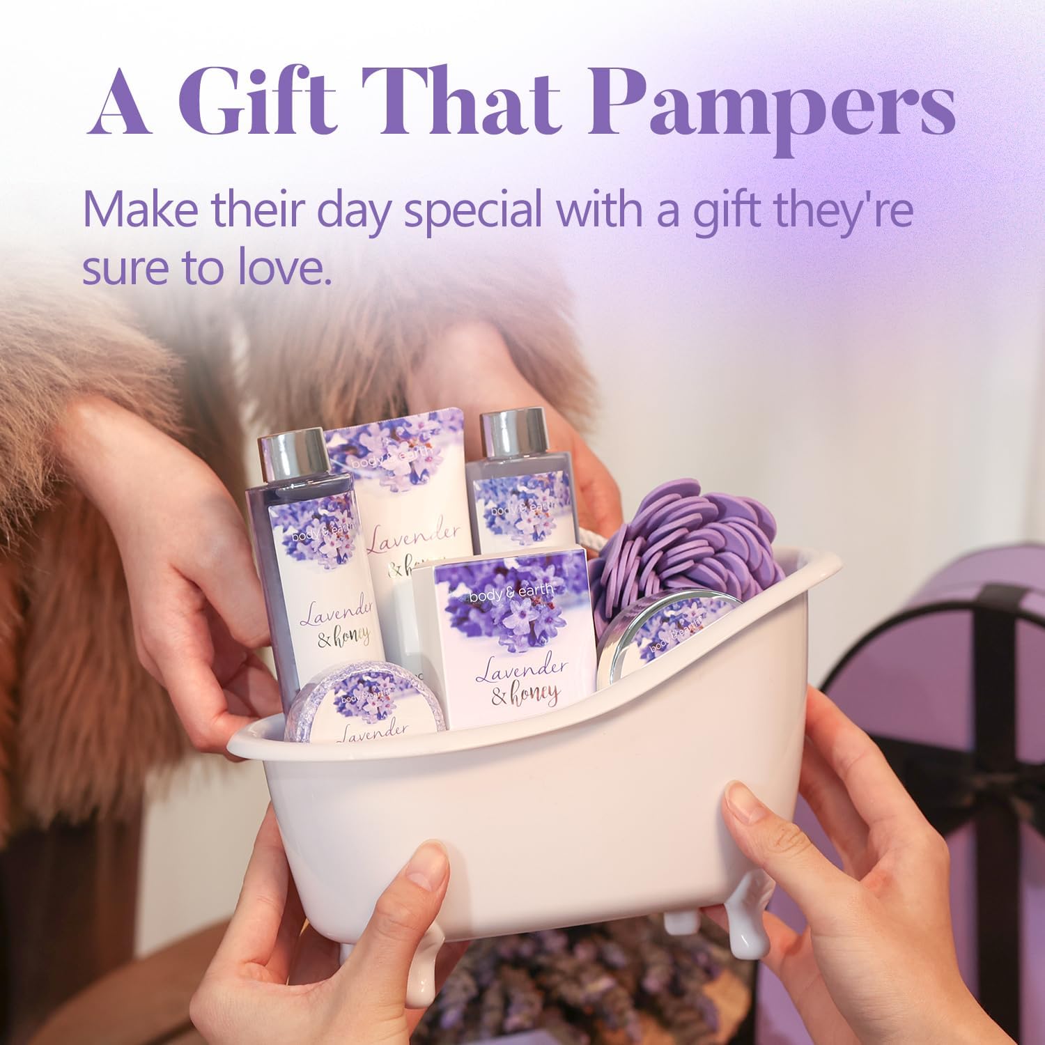 Detalle de BODY & EARTH 2019-AMABE-3-1 Bath and Body Gift Set, 8-Piece Lavender & Honey Spa Kit