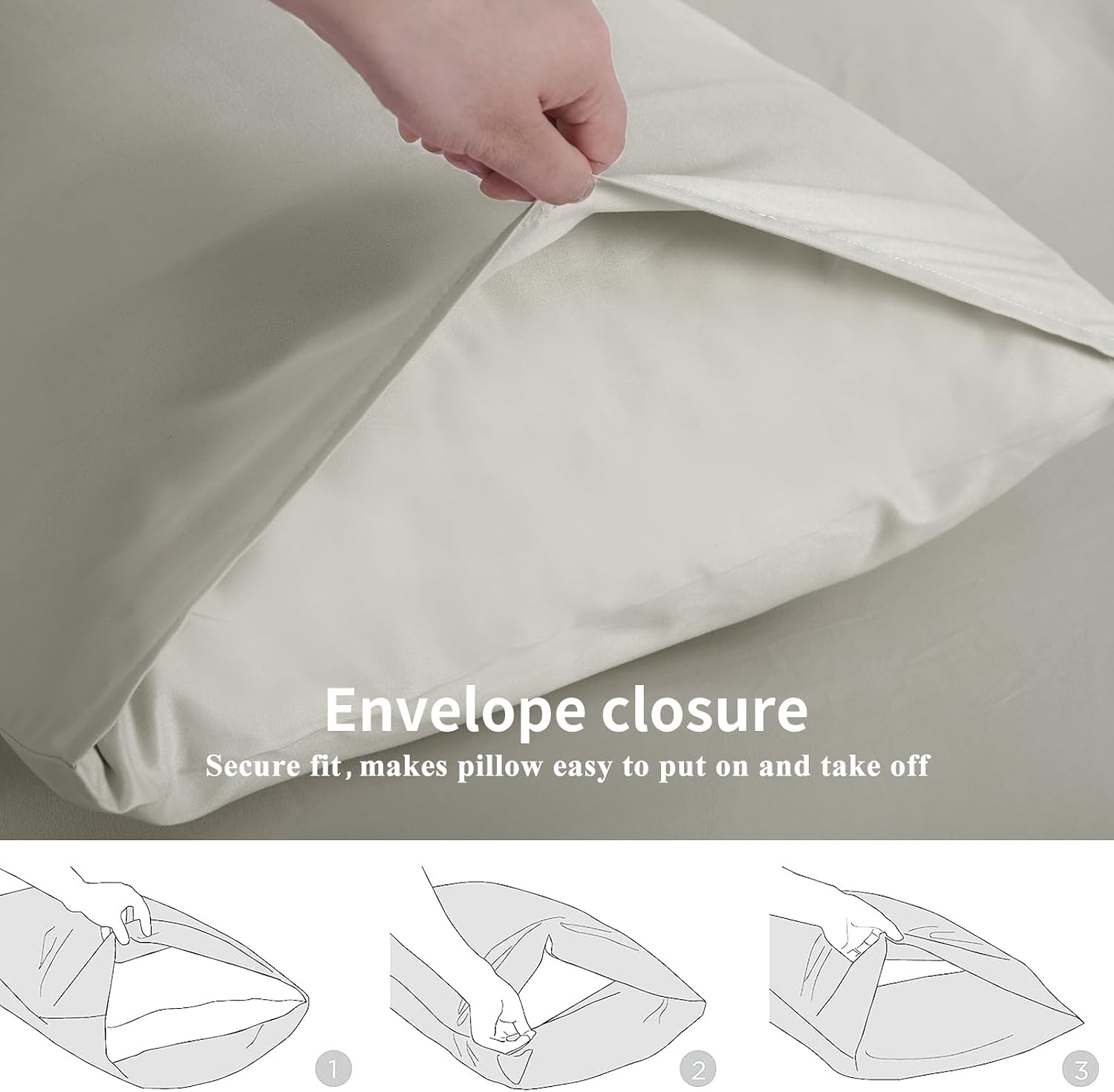 Detalle de Tifschlaf 2 Pack Cotton Pillow Cases 50x75cm – Envelope Closure, OEKO-TEX, Beige/ Cream