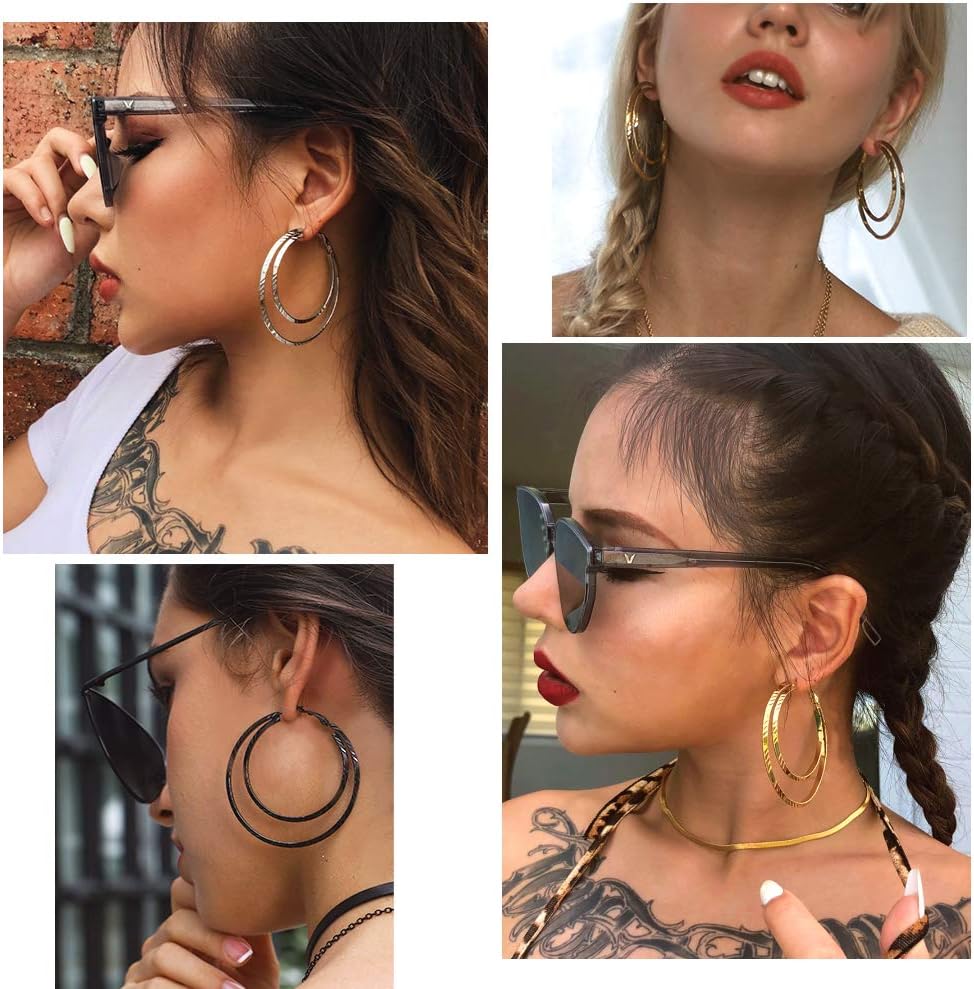 Thumbnail 1 de PROSTEEL boucles d’oreilles femme créoles 60 mm cœur/étoile/double anneau en acier inox et plaqué or/noir