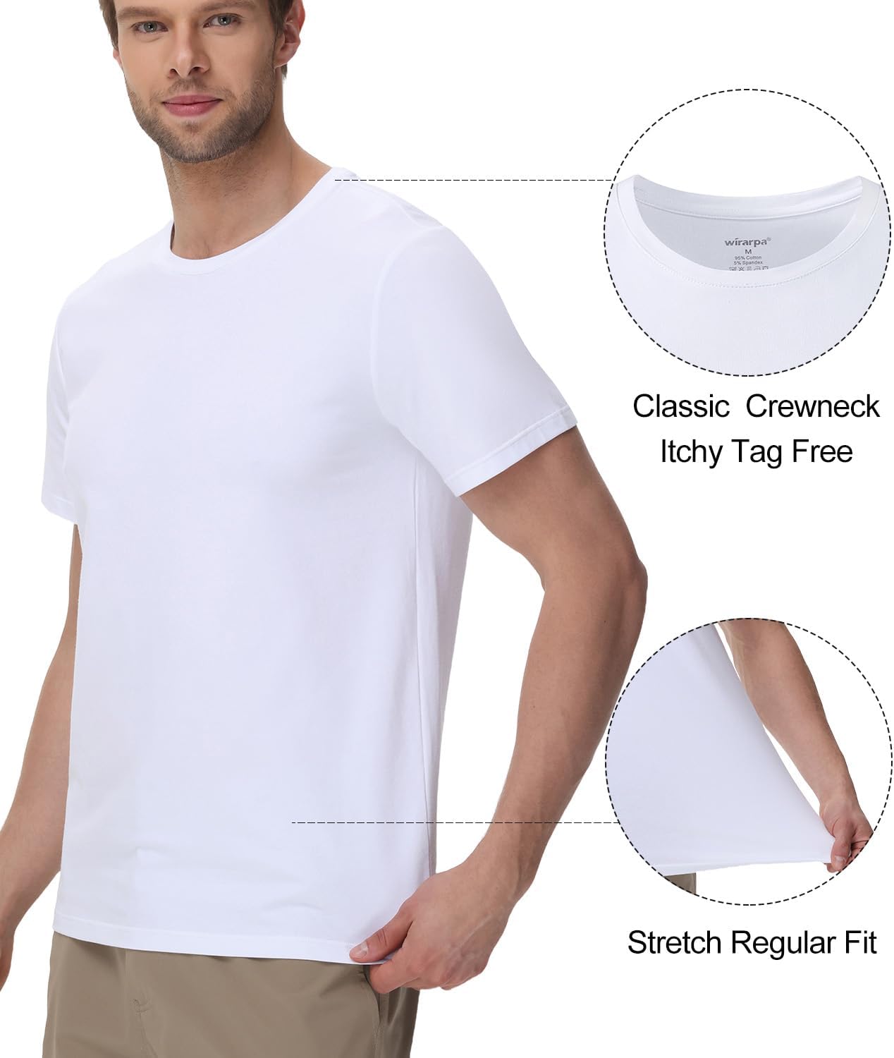 Detalle de wirarpa Herren T-Shirt Tops Rundhals – 4-Wege Stretch, keine Etiketten, Basic Oberteile