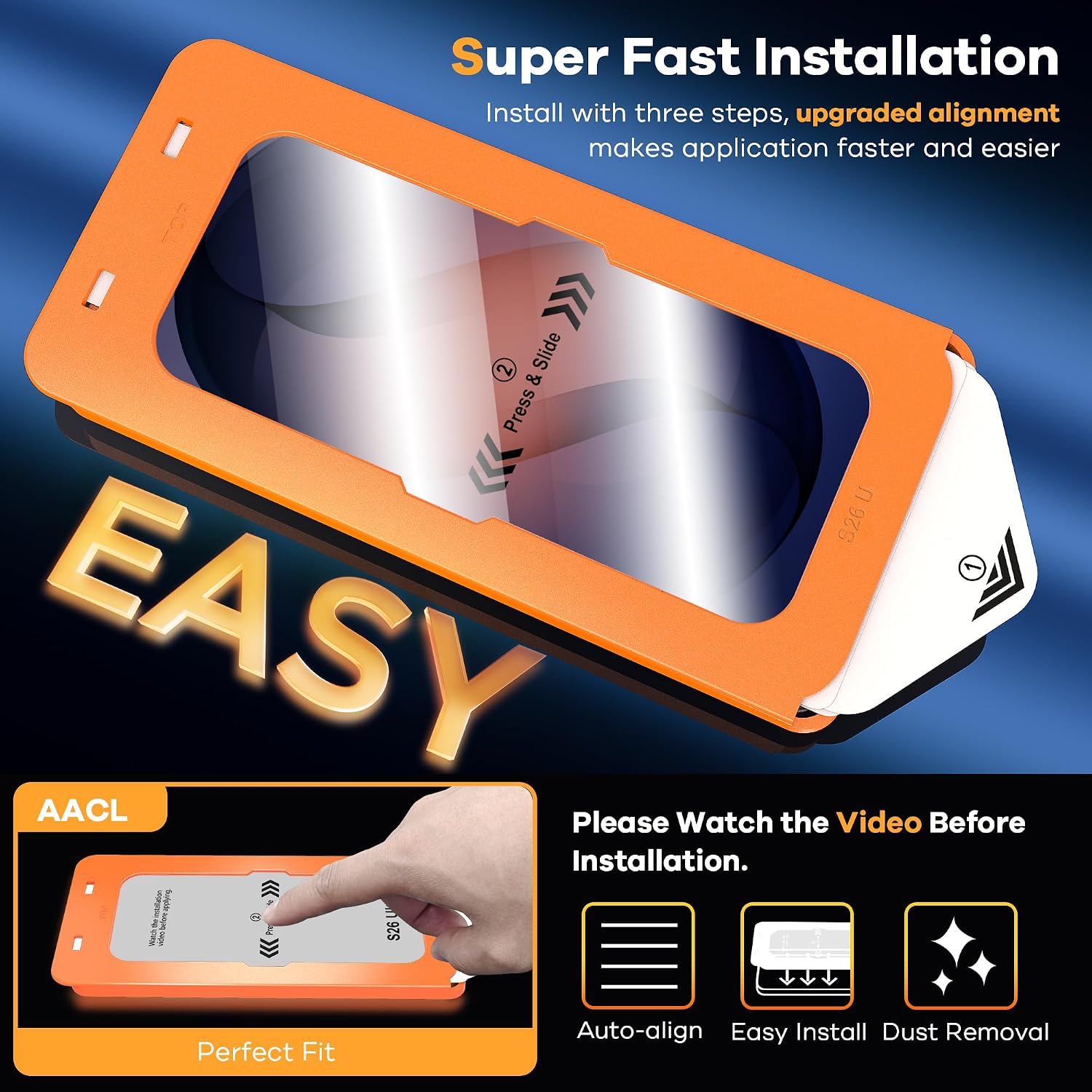 Detalle de AACL S26 Ultra Tempered Glass Screen Protector, 3-Pack with Alignment Tool
