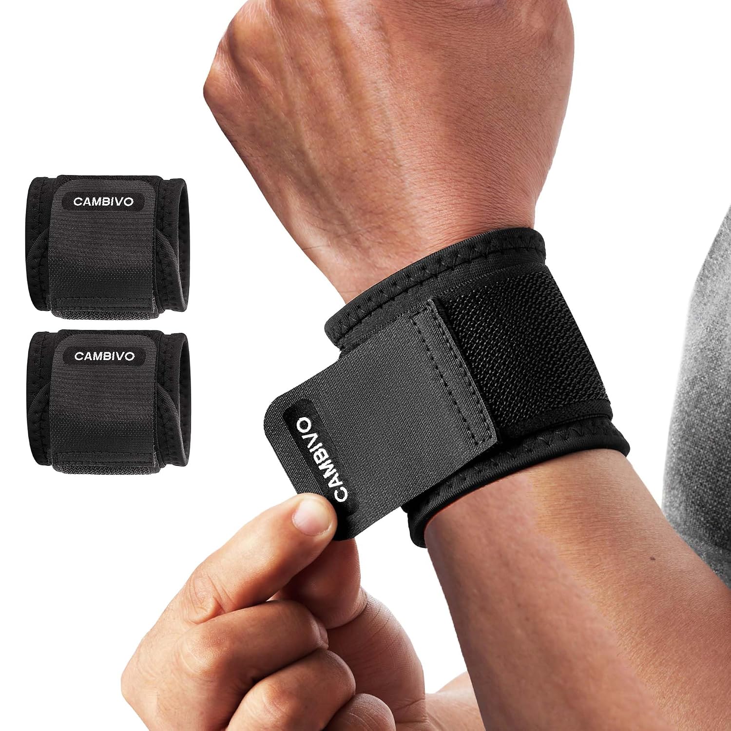 Detalle de CAMBIVO WS30 Wrist Braces, 2-Pack Adjustable Open-Palm Support